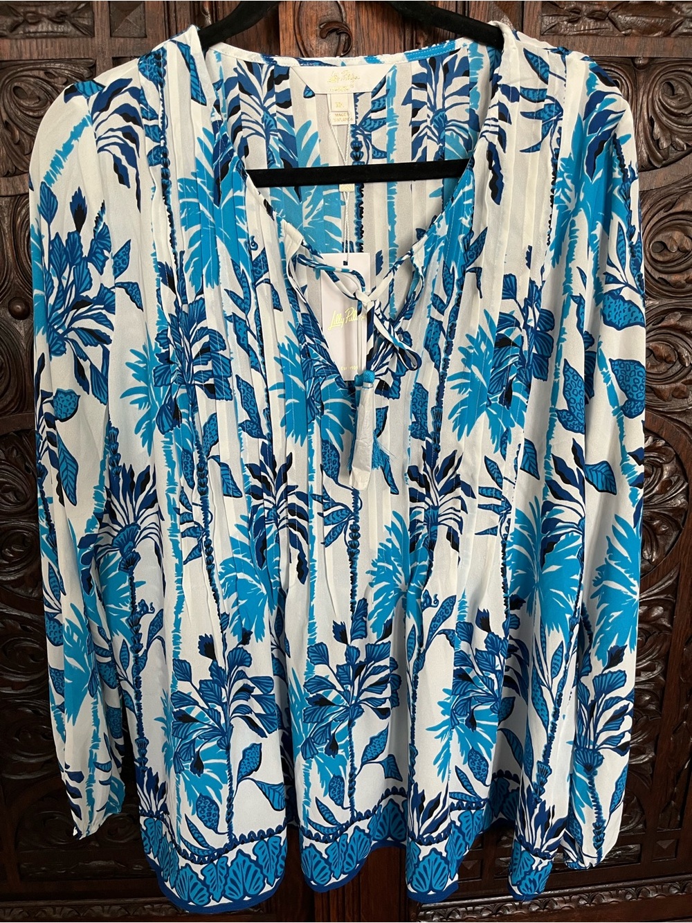 Lilly Pulitzer Marilina White Top with Bright Blue & Navy Floral Print